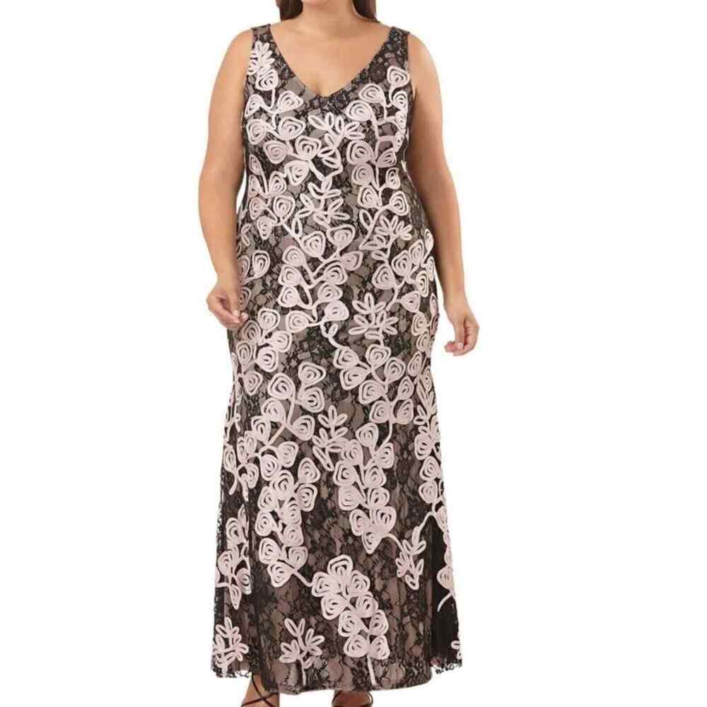 𝅺JS Soutache Embroidered rose pink black Lace Evening Dress plus size 14W new!!